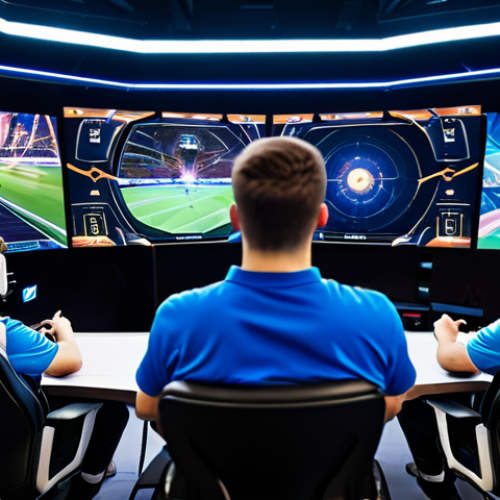 A diverse group of three professional e-sports players, fully clothed in modest, appropriate attire and professional e-sports uniforms, are seated at ergonomic gaming stations within a modern, well-lit e-sports arena. Large holographic screens in the background display abstract strategic game data, not actual gameplay. They are engaged in focused discussion, pointing at the screens, making hand gestures indicating collaborative strategy, with determined and collaborative expressions. High-resolution, professional photography, cinematic lighting, vibrant colors, perfect anatomy, correct proportions, natural pose, well-formed hands, proper finger count, safe for work, appropriate content, fully clothed, professional dress, family-friendly.