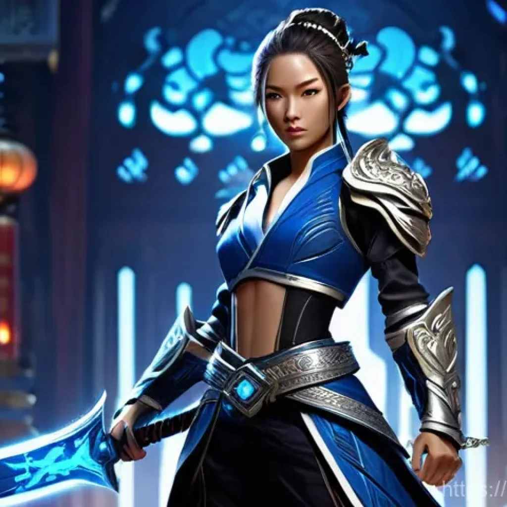 블레이드앤소울 무기 스킨 변경법 - **Prompt:** A dynamic full-body shot of a female martial artist, inspired by Blade & Soul aesthetics...