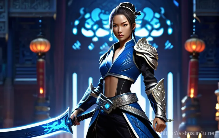 블레이드앤소울 무기 스킨 변경법 - **Prompt:** A dynamic full-body shot of a female martial artist, inspired by Blade & Soul aesthetics...