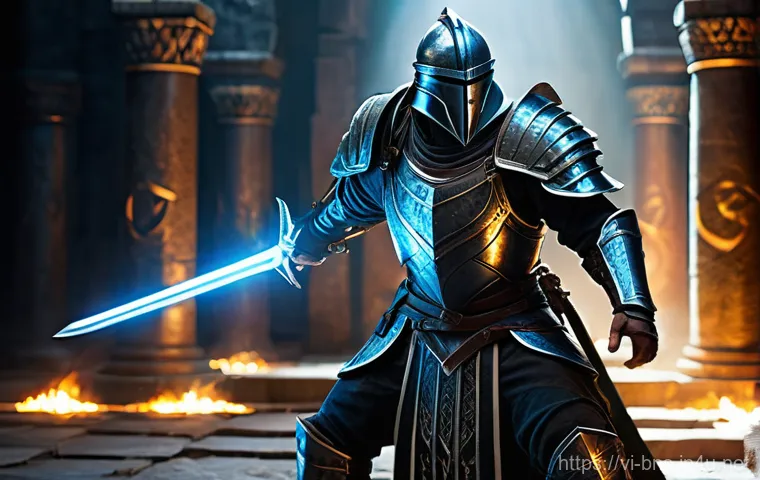 블레이드앤소울 통계 기반 직업 추천 - **Blade Master in Defensive Stance:**
    A majestic male Blade Master, fully clothed in intricate, ...