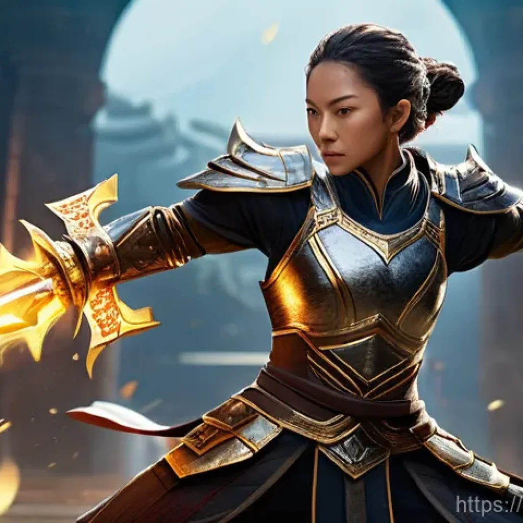 블레이드앤소울 전투 난이도 설계 - **Dynamic Skill-Based Combat in a Fantasy Arena:**
    A female martial artist, wearing a form-fitti...