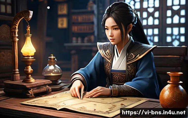 블레이드앤소울 플레이 시간 절약법 - **Prompt:** A young, focused female gamer, dressed in a practical yet stylish fantasy adventurer's o...