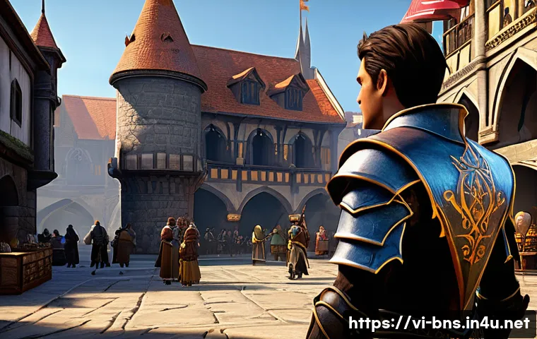 블레이드앤소울 유저 간 거래 방법 - **Prompt:** "A focused male player character in a fantasy MMORPG, dressed in intricate but modest le...