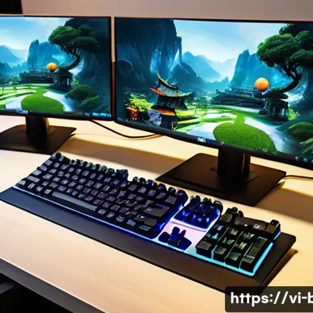 블레이드앤소울 최적 세팅 가이드 - A detailed gaming setup scene focused on a mid-range PC gaming environment in Vietnam, featuring a s...