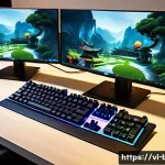 블레이드앤소울 최적 세팅 가이드 - A detailed gaming setup scene focused on a mid-range PC gaming environment in Vietnam, featuring a s...