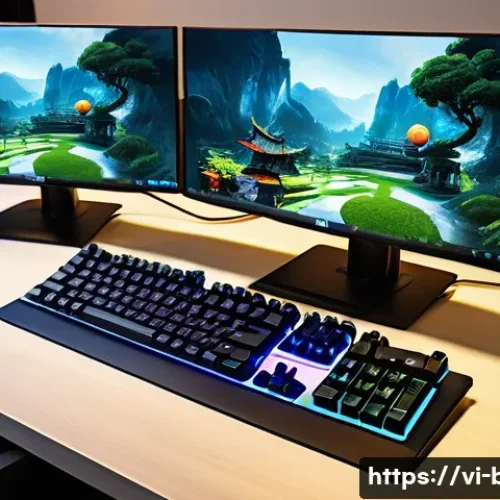블레이드앤소울 최적 세팅 가이드 - A detailed gaming setup scene focused on a mid-range PC gaming environment in Vietnam, featuring a s...