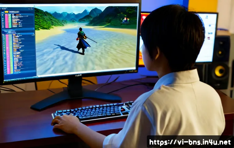 블레이드앤소울 메타 변화 요약 - Photorealistic gaming desk scene illustrating a changing fantasy MMORPG meta: a Vietnamese young adu...