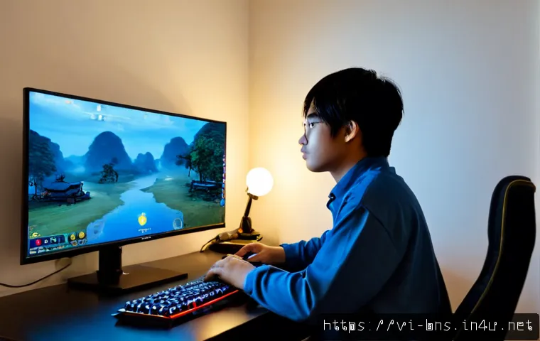 Home 17 블레이드앤소울 자동 이동 설정 - Photorealistic young Vietnamese adult gamer at a tidy desk in a modern Hanoi apartment, adjusting an...